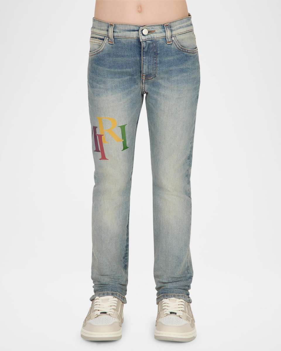 Kid's Staggered Logo Denim Jeans, Size 4-12